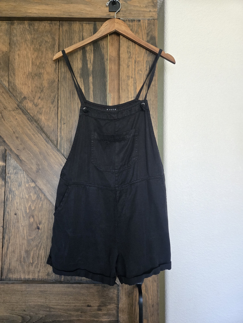 Black Women's Short Overalls Romper with Front Pocket